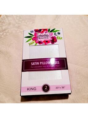 NEW! HELLO BEAUTIFUL Satin Pillow Cases in White - King Size (2 Pillow Cases)